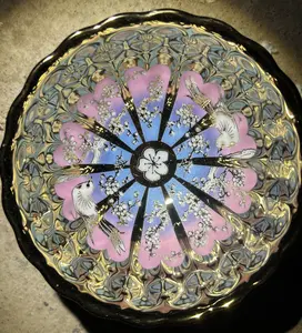 Luminous Golden Bird & Blossom Porcelain Teacup - Glow-in-the-Dark Artisan Ceramic Tea Cup