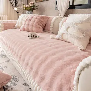 1pc Luxury Pure Color Rabbit Fur Sofa Cushion, Multiple Colors, Thick Soft Fabric, Bubble Edge Design, All Seasons Use, Washable Sofa Slipcover, Couch slipcover