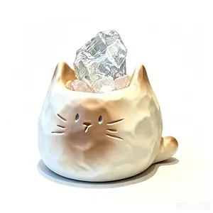 Kawaii Ceramic Cat Crystal Aromatherapy Diffuser, Natural Raw Stone Collectible Figurine, Home Decor & Essential Oil Accessory for Cat Lovers Gifts