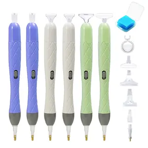 16Pcs/17Pcs/18Pcs Electric Diamonds Paintings Art Drill Pen with LED, Double-Headed Design, 8 Interchangeable Tips with 6 wax for Square Round Beads, DIY Craft Tool
