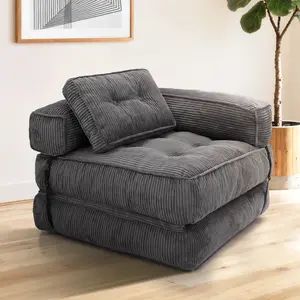 L-Shaped Sofa, Sofa Bed, Convertible Sofa, with Armrest Foldable Sleeper Sofa with Pillow, Portable Fold Out Chair Bed Comfy Floor Lounge for Living Room Bedroom - Dark Grey