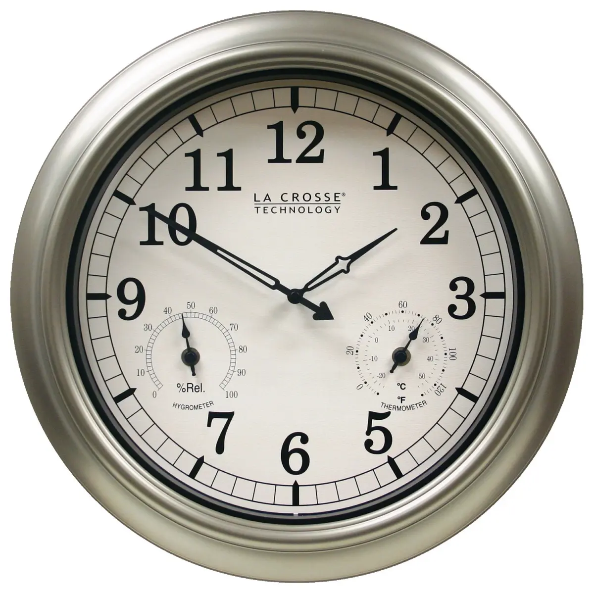 La Crosse WT-3181PL-Q 18 in. Plastic Analog Wall Clock - Weatherproof, Metallic Finish, Indoor/Outdoor, Durable, Moisture Resistant Home Decor, White Keys, Home Goods