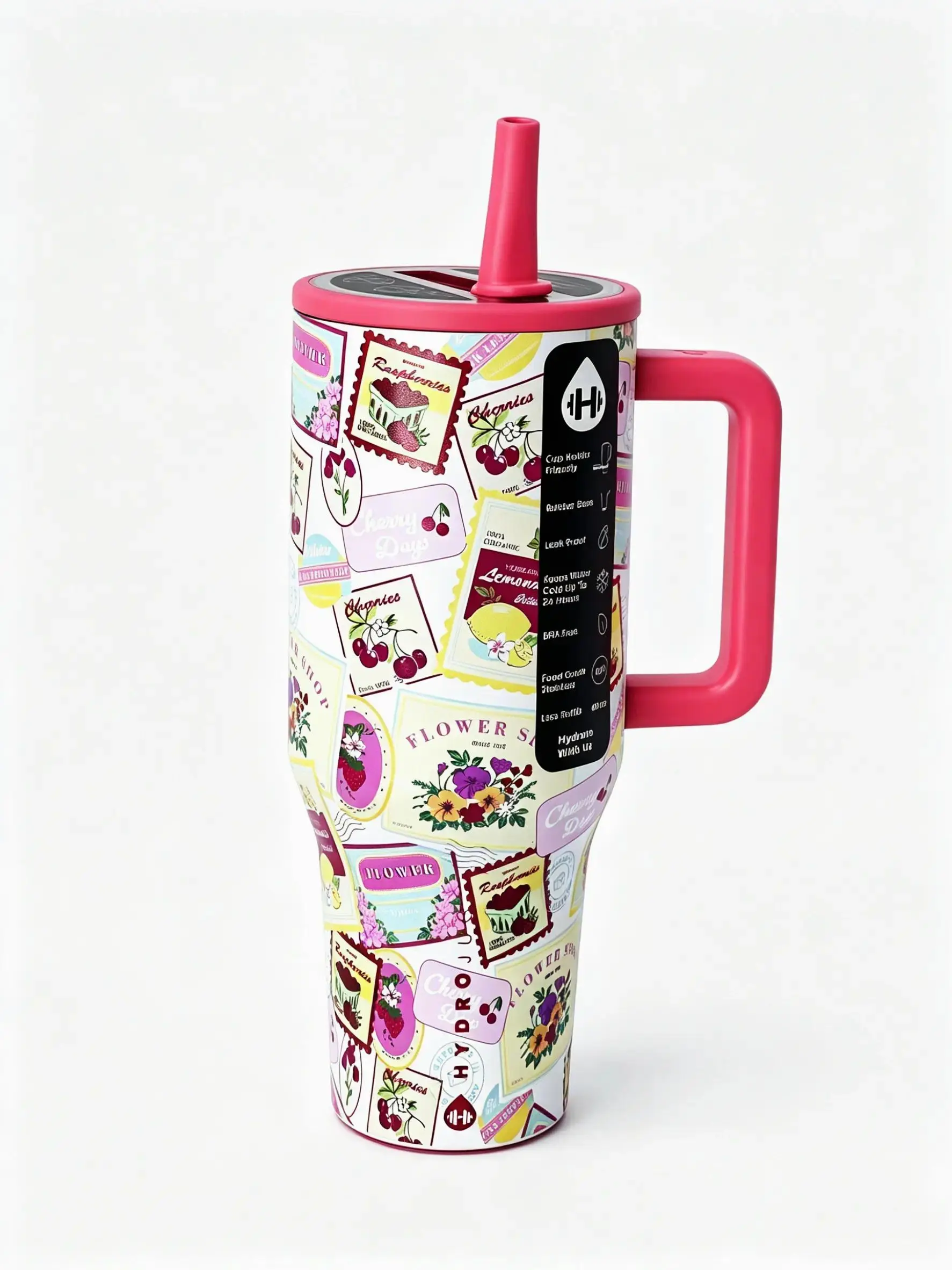 ️ HydroJug Traveler 40oz Tumbler | Retro Vintage Stamps Pattern Insulated Travel Mug