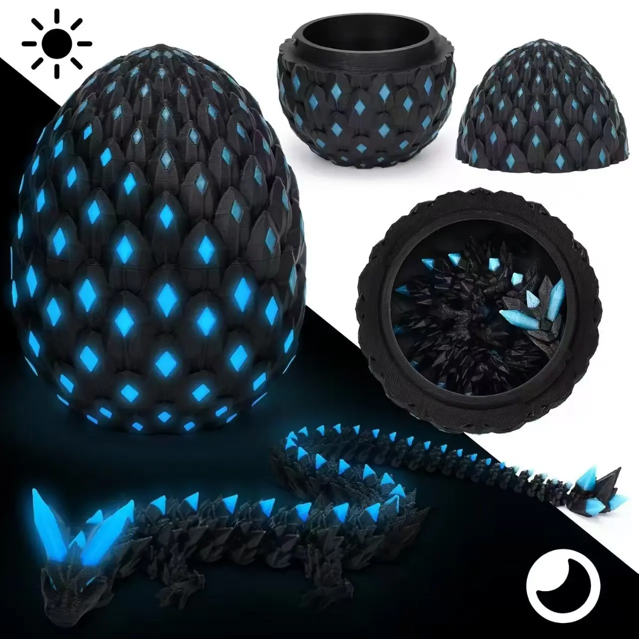 3D Printed Dragon Egg God Dragon Gift Box Set, Gemstone Dragon Figurine Hand Model, Decorative Figurines, Home Decoration Collectible, Home Decor Statue, Collectible Room Decor, Glow-In-The-Dark Dragon Eggs, Unique Gift Idea
