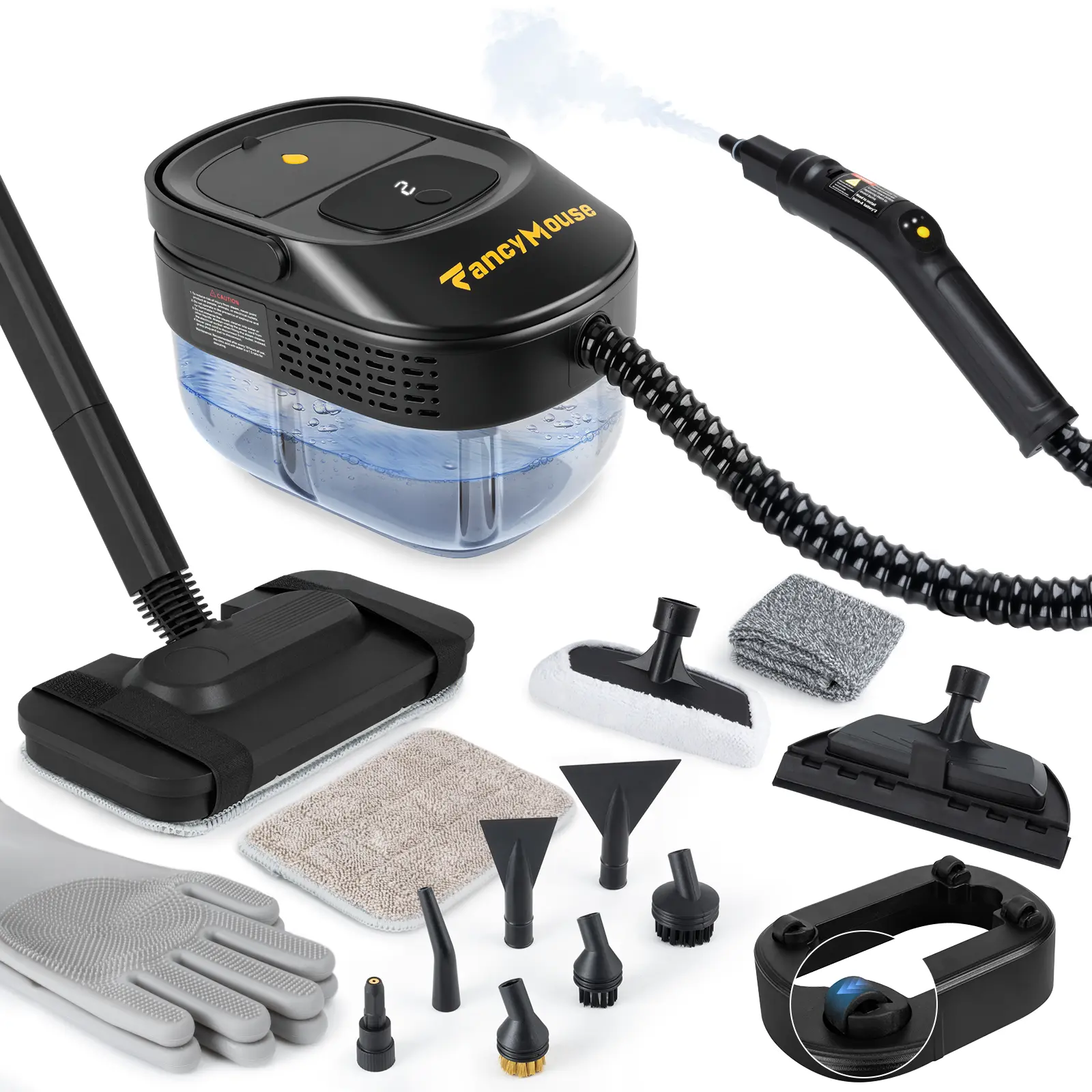 Steam Cleaner, 3-Level Adjustable Handle, 15s Heat-Up, 1500W Steamer for Cleaning, Rolling System, Portable Steamer for Cleaning with Mop & 17-Piece Kit for Home, Car, Grout, Tile, Couch, Kitchen
