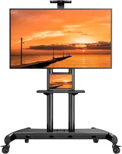 Perlegear Rolling TV Stand for 55-90 Inch TVs, Mobile TV Cart on Wheels Holds up to 200 lbs, Height Adjustable with AV Shelf and Camera Shelf, Max VESA 800x500mm