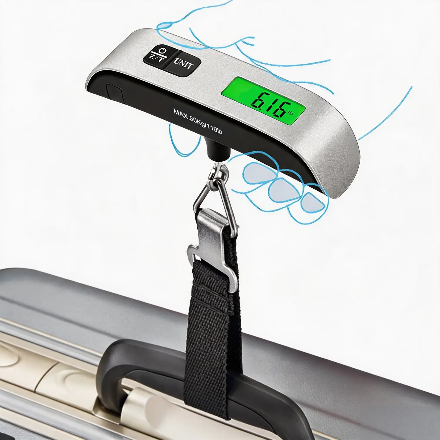 Digital Luggage Scale – Portable Hanging Suitcase Weight Scale for Travel, 110 lb Capacity, Backlit LCD Display, Prevents Airport Overweight Fees, Battery Included