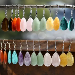 5 Pairs (10 Pcs) of Fashionable Teardrop Shaped Quartz Earrings Set, Multiple Colors, DIY Earring Making Gift Set