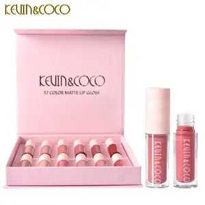 Kevin&Coco 12-Piece Pink Lip Gloss Set - Matte & Velvet Finishes, Long-Lasting Waterproof, Non-Stick Cups In Red & Pink Shades - Perfect Gift For Women sparkly lipgloss