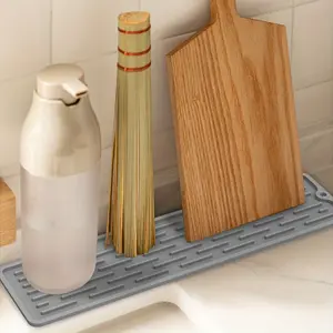 Silicone Long Strip 1pc Mat Non-Slip, Splash Proof Kitchen & Bathroom Sink Draining Protector Lightweight Dish Drying Mat, Lightweight Folding Design, Heat-Resistant Surface, Ideal for Home Use, Water Splash Guard