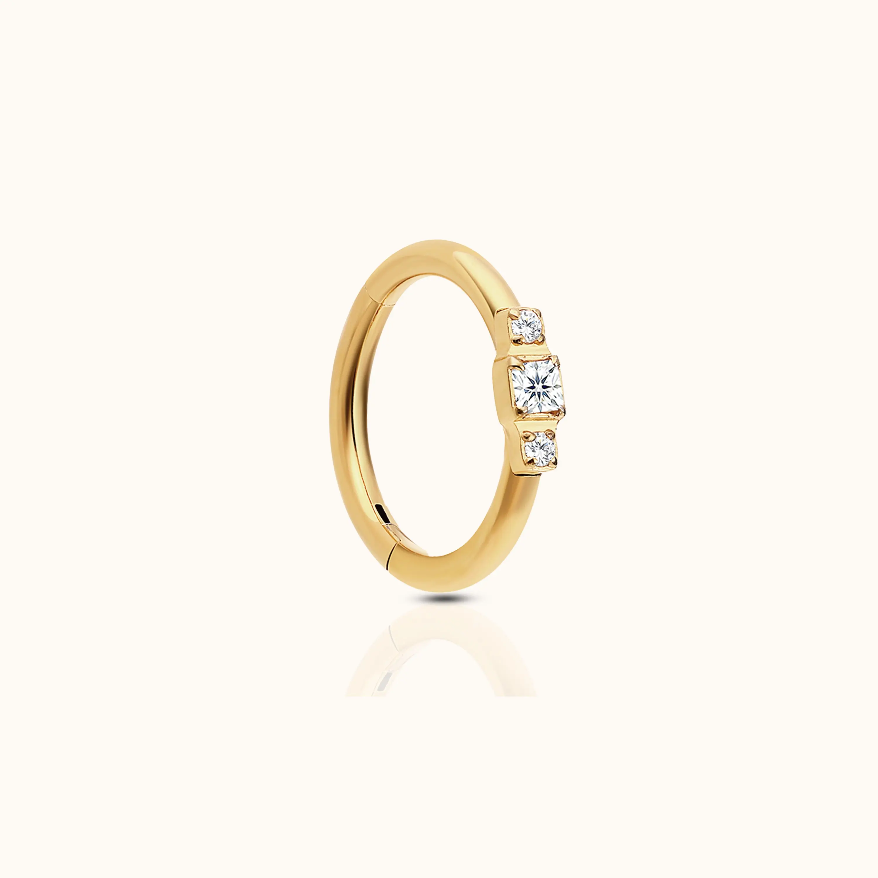 Tri Square CZ Clicker Titanium PVD Gold Hinged Hoop Earring