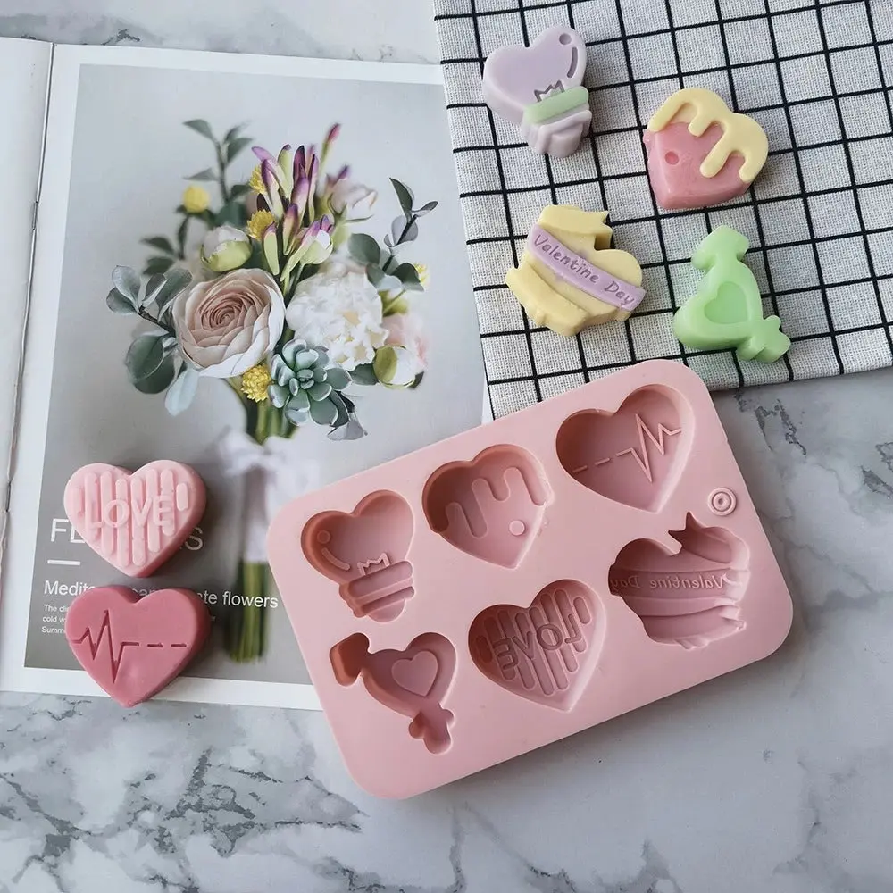 6-Cavity Heart-Shaped Flexible Reusable Silicone Baking Mold - Valentine’s Day Kitchenware for Artisan Chocolates, Soap Making, Resin Art, Handmade Gifts (Bakeware Baking Tin), Valentines Day