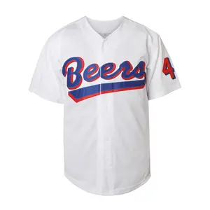 White Red Blue Baseball Jersey, Front Beers Lettering Sleeve 4 Back COOPER 44 Unisex Fan Training Spectating Wear