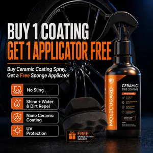 Buy 1 Coating Get 1 Applicator Free | MolecuGard Ceramic Tire Coating Spray, Tire Shine & Dressing, No Sling, Deep Black Wet Look Gloss Finish, Water & Dirt Repellent, UV Protection, Long Lasting Tire Restorer for Cars, SUVs & Trucks, 250ml tiktokshopspri