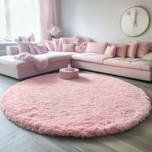 JAKOLIVE Pink Round Fluffy Rug for Woman Bedroom Shaggy Circle Area Rugs for Room Living Room Cute Fuzzy Carpet for Dorm Playroom Rug Upgrade Non-Slip Soft Plush Carpets for Sister’s Birthday Party Home Room Decor Aesthetic