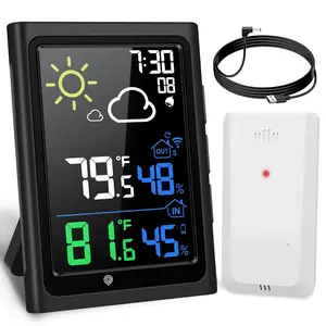 Indoor Outdoor Thermometer  Weather Station with Color Display, Digital Hygrometer Temperature Humidity  with  Clock and Backlight