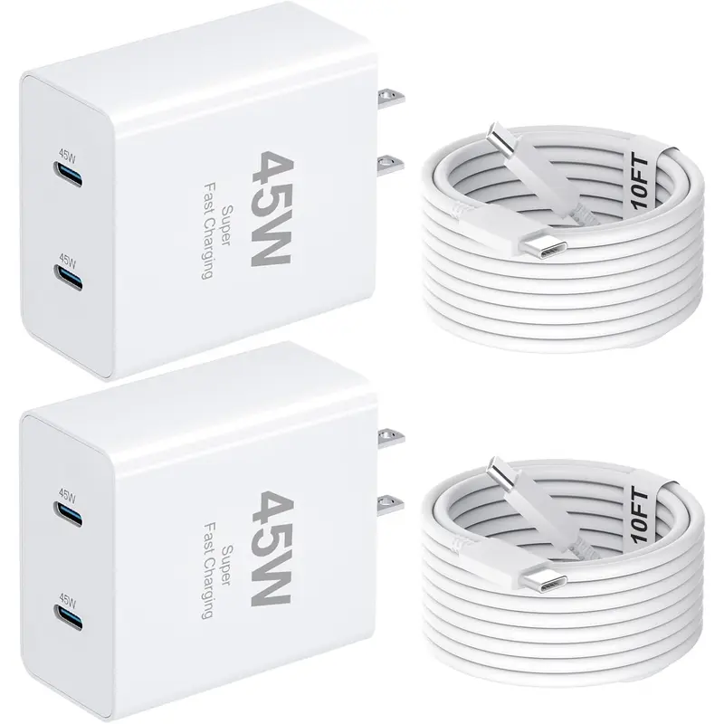 For iPhone 17/16 Pro Max Charger, 2Port 45W USB C For iPhone 17 Charger Block Fast Charging with 10FT Long Type C Cord Cable for iPhone 17/16 Pro/Pro Max/Plus, iPad Pro/Mini/Air, Galaxy S24/S23/S22Ultra, Charger Adapter, Dual Ports