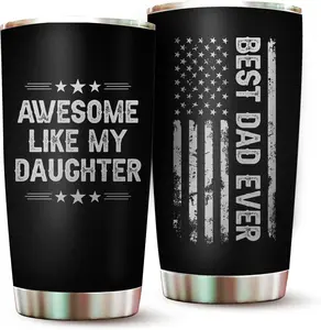 20oz Stainless Steel Dad Tumbler Awesome Like My Daughter Best Dad Ever Insulated Travel Coffee Mug American Flag Father Gifts from Daughter for Father's Day Christmas Birthday Thanksgiving Dad Cup Gift for Dad from Daughter