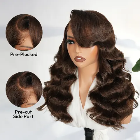 [Brown Side Part Wig] West Kiss Glueless Dark Brown Right Side Part Wigs Copper Orange LayerCut Body Wave 6x8 Lace Closure Wig Pre Cut Pre Plucked Human Hair