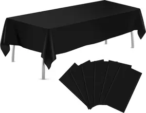 Black 6 Pack Plastic Table Cloth 54" x 108", Disposable Tablecloths Rectangle Table Cover, Plastic Table Cloths for Parties