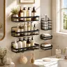 PHANCIR 6 PCS Shower Caddy, No Drilling Bathroom Organizer with Soap Holder, Adhesive Bathroom Caddy, Black Installation Square Transparent Stainless