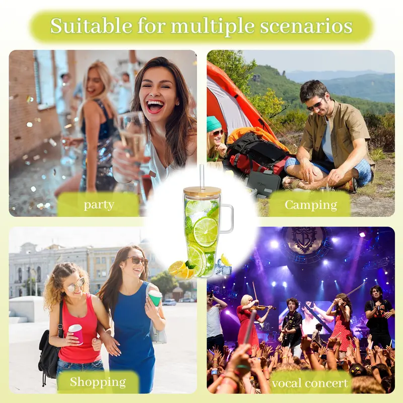 Halloween Giftting -40 oz Glass Tumbler with Handle, Glass Cups with Lids and Straws, Bamboo Wide Mouth Fits in Car Holder Reusable Iced Coffee Cup Bottle Drinkware, Gifts Back to School, Dorm, Study, Work & Home Essential Glassware, Study Buddy Glass Mug 4