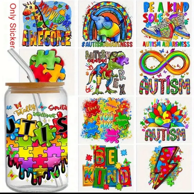Autistic Decal design for Cups Mugs or Tumblers with Colorful Puzzle Pieces and Inspirational Quotes for Autism Awareness