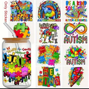 Autistic Decal design for Cups Mugs or Tumblers with Colorful Puzzle Pieces and Inspirational Quotes for Autism Awareness