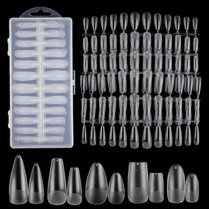 240pcs Medium Almond Acrylic False Nail Tips Kit Soft Gel Full Cover Matte Press on Nails Clear Artificial Fake Nails for Nail Extension Coffin Stiletto Square Oval Shaped Ballerina Nail Art Tips Set