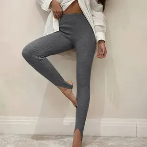 Ladies'Fit And  High Waisted Leggings Yoga Pants Tummy Control Gym Workout Tights Ribbed Leggings With Foot Straps