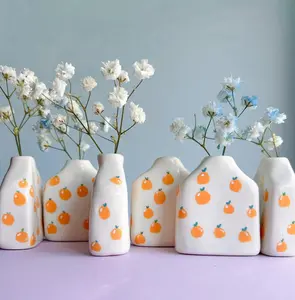 Orange Tiny Vase / contemporary home decor / Handshaped and handpainted unique vase / mini pottery vase / Boho Decor / Hygge / Birthday gift