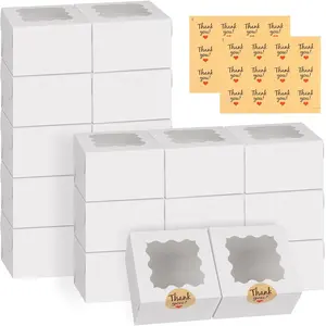 24pcs White Cookie Boxes, Bakery Boxes with Window, for Mini Cake Treat Dessert Pastry Donuts Macaroon Strawberries Chocolate Candy
