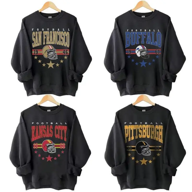Vintage 90s All Team Football Black Color Sweatshirt, Retro 1960s Cowboy Game Day Shirt, Gift Fan Sport Menswear Crewneck Fabric