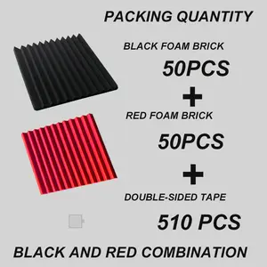 100 pieces of black and red soundproof foam panels are suitable for walls, 1 X 12 X 12 inch (about 30 * 30 * 2.5 cm) soundproof foam panels, high-density sound-absorbing panels, and noise reduction studios