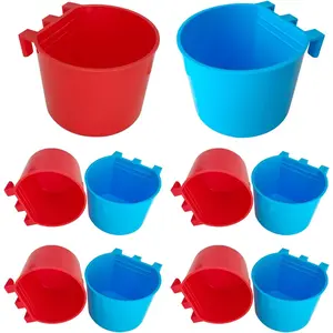 10 count Cage Cups Birds Feeders Bowl Chicken Feeding Watering Dish Hanging Wire Cages Box Coop Cups for Pet Parrot Parakeet Gamefowl Poultry Pigeon and Quail(Blue and Red)