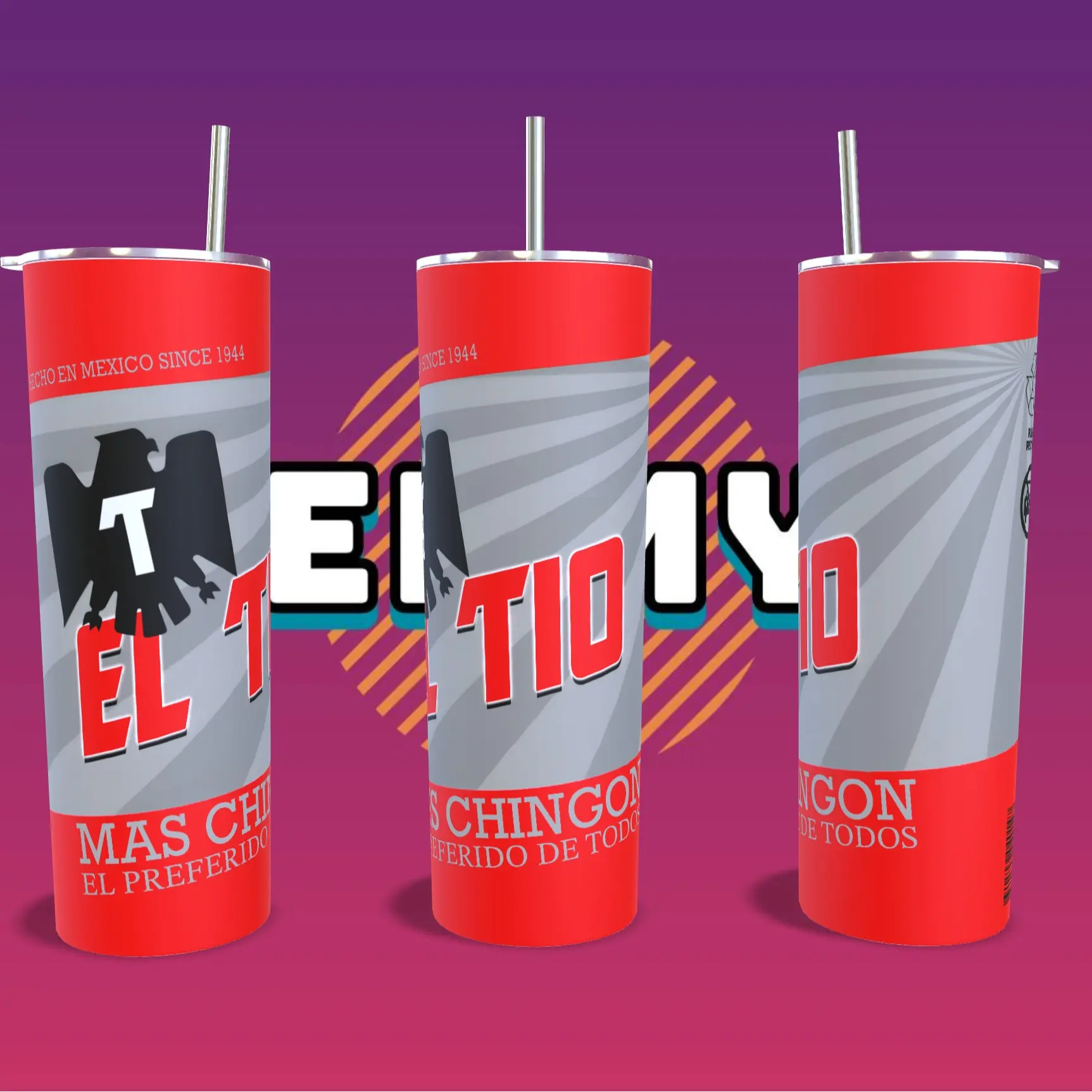20oz El Tio Mas Chingon Tecate Tumbler with lid and straw