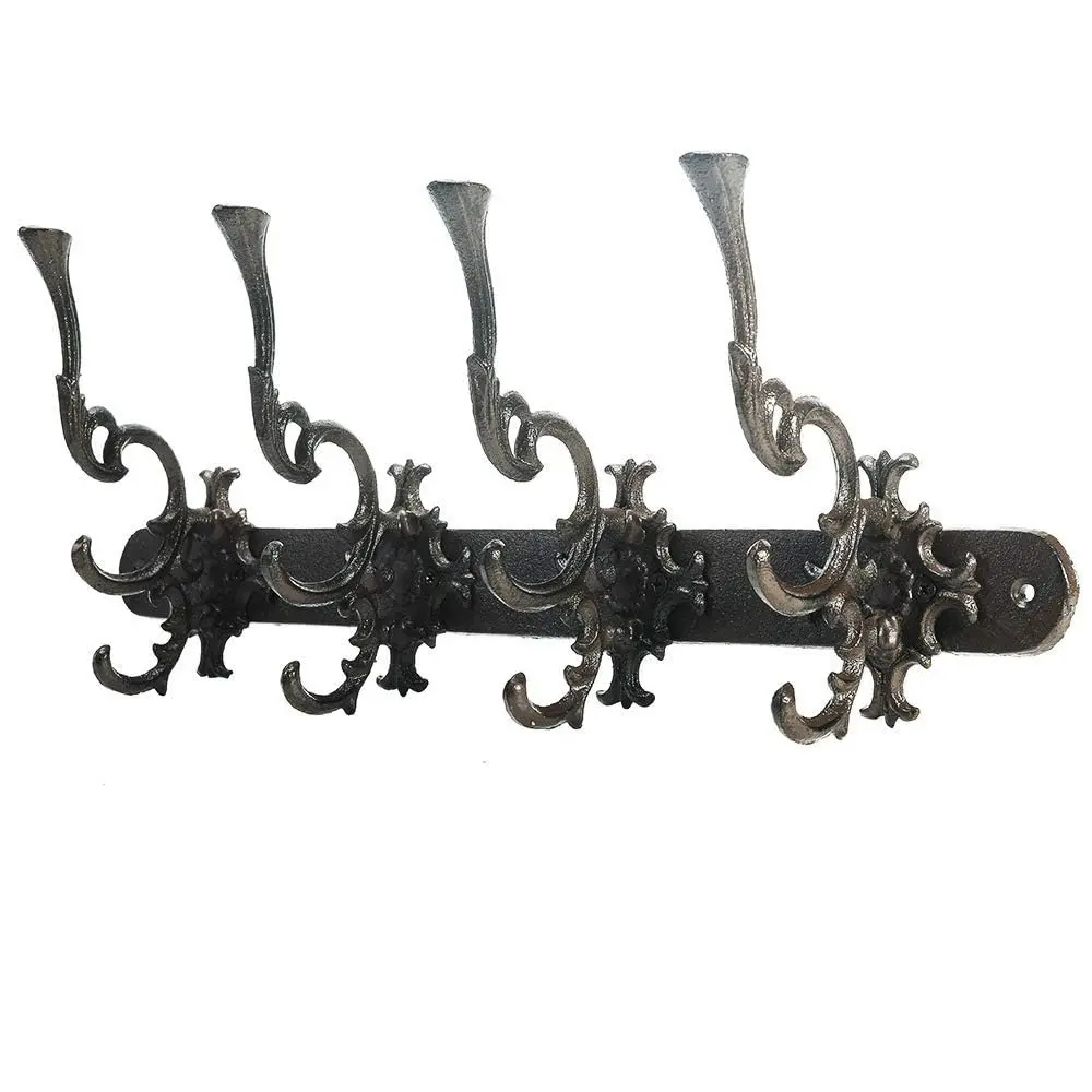 Sungmor Wall-Mounted Cast Iron Metal Hook Rack - 4-Hook Decorative Hanging Organizer, Durable Vintage Rustic Bronze Finish, Space-Saving Holder for Entryway Jewelry, Clothes, Keys