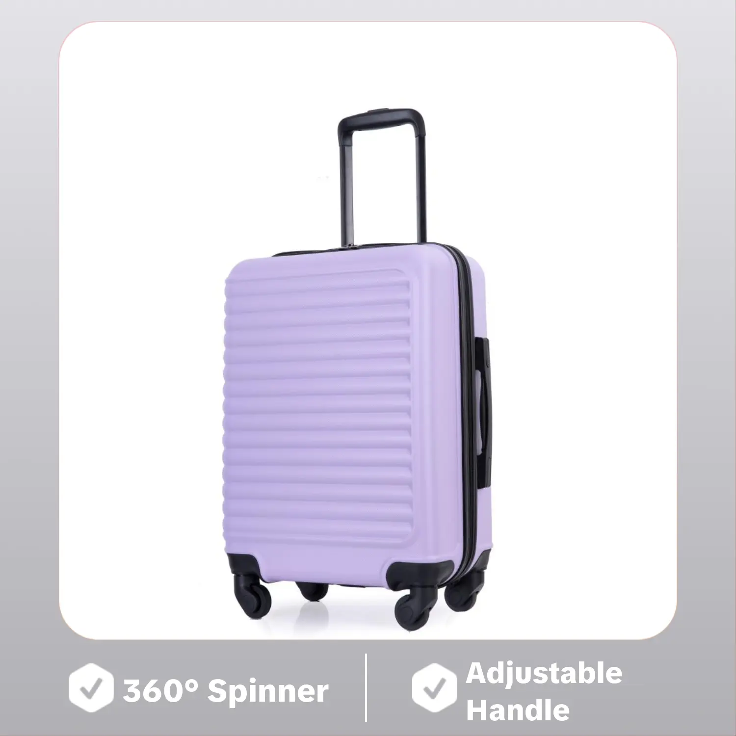 20-Inch Carry-On Luggage, ABS Hard Shell Suitcase in Lavender Purple, Lightweight with 360° Spinner Wheels and Wave Design for Travel