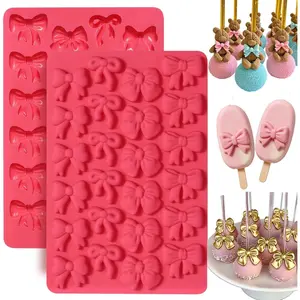 Chocolate Silicone Molds 2 Pack 48 Cavities Mini Bows Sugar Candy Molds Bowknot Cake Pop Mold DIY Cupcake Toppers Cake Decorating for Birthday Wedding Party