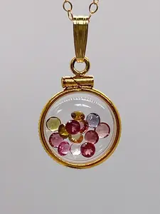 Handmade 12.5 mm 14k gold filled Gemstone Shaker Locket, 0.75 cttw. Multicolored Tourmaline, October Birthstone