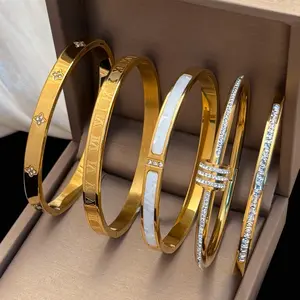 Elegant and stylish design stainless steel bracelet set of five, fashionable accessory, perfect for anniversaries and special occasions.