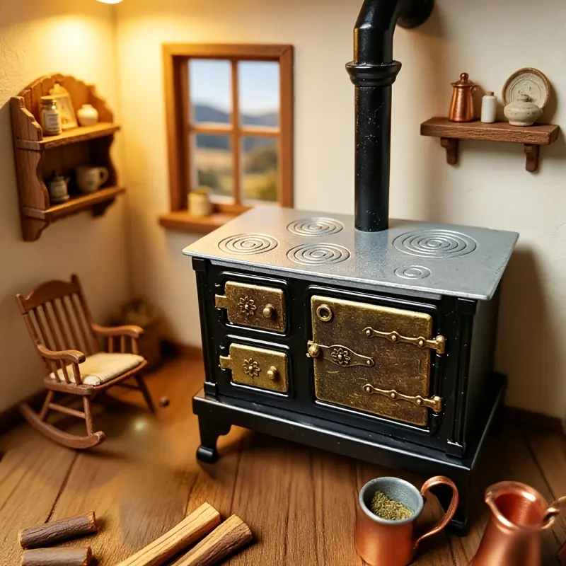 1pc Western Kitchen Mini Metal Stove and Cabinet Open Close Iron Dollhouse Furniture for Dollhouse Decor Toy Photo Prop Accessory Playful Design Durable Structure Christmas Easter New Year Gift