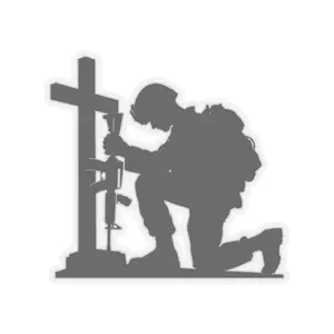 Durable 3M Vinyl Soldier Prayer Cross Sticker 4 Sizes Glossy Finish Transparent Background