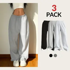 2026 3PCS Summer Hip Hop Baggy Pants For Women - Trendy Solid Color Wide Leg Casual Trousers
