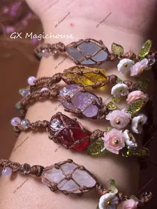 GX Magichouse natural high-quality natural stone woven bracelet, adjustable synthetic fiber rope, suitable for daily, party, vacation, Valentine's Day, hand-woven design, women's charm bracelet, matching bracelet