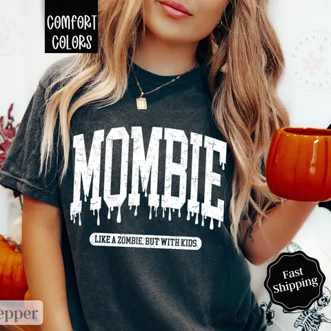 Mombie Shirt Comfort Colors, Halloween Mom Tshirt,  Spooky Mama Shirt Oversized Crewneck Tee