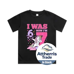 I was 6 Now I'm 7 Unicorn Girl 6 7 Birthday Cotton T-shirt, Graphic Print Round Neck Short Sleeve Casual Tee for Boys Girls