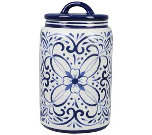 Young's Inc. Blue & White Talavera Ceramic Trea t Jar