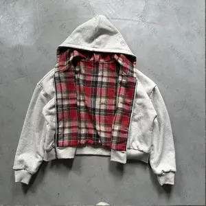 Plaid Cardigan Hooded Sweatshirt Jacket American Retro Fashion Versatile New Unisex Beige Fitted Long Sleeve Tops Classic Menswear for Women & MenGift