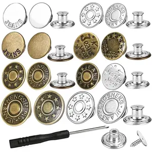 32 Sets No-Sew Jeans Buttons Kit – 17mm & 20mm Metal Replacement Rivets with Screwdrivers and Storage Box